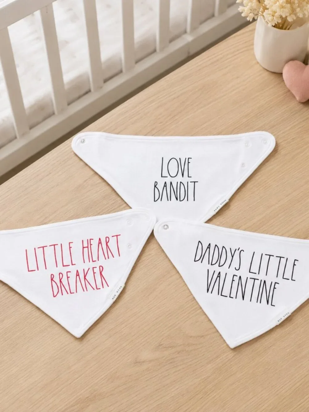 Rae Dunn Baby Bib Set Valentine Love Bandit Heart Breaker NWT